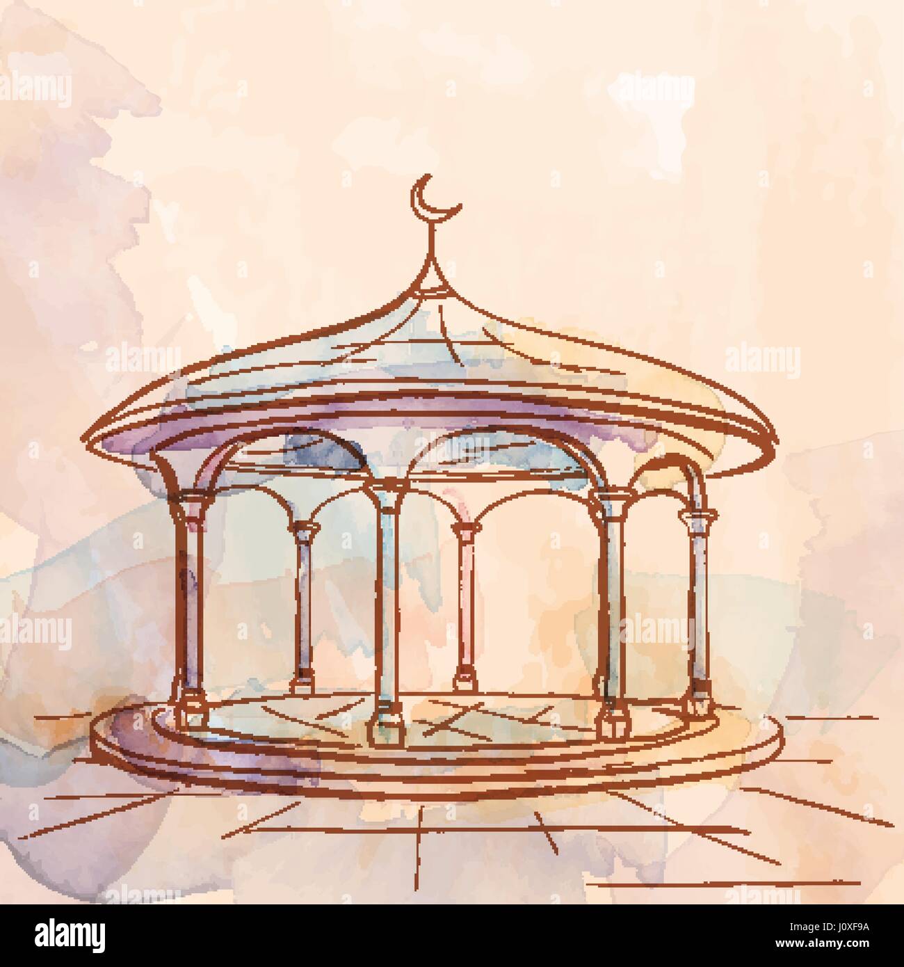 Arrière-plan de la conception islamique de la mosquée aquarelle croquis Illustration de Vecteur