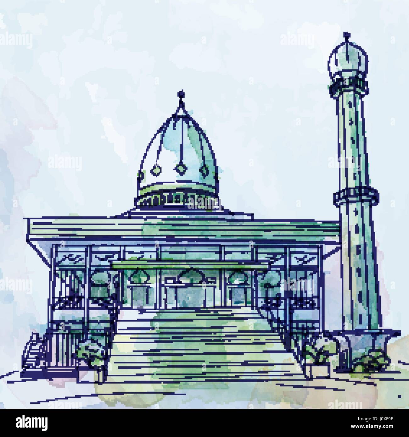 La conception islamique de la mosquée de vecteur sktech aquarelle Illustration de Vecteur