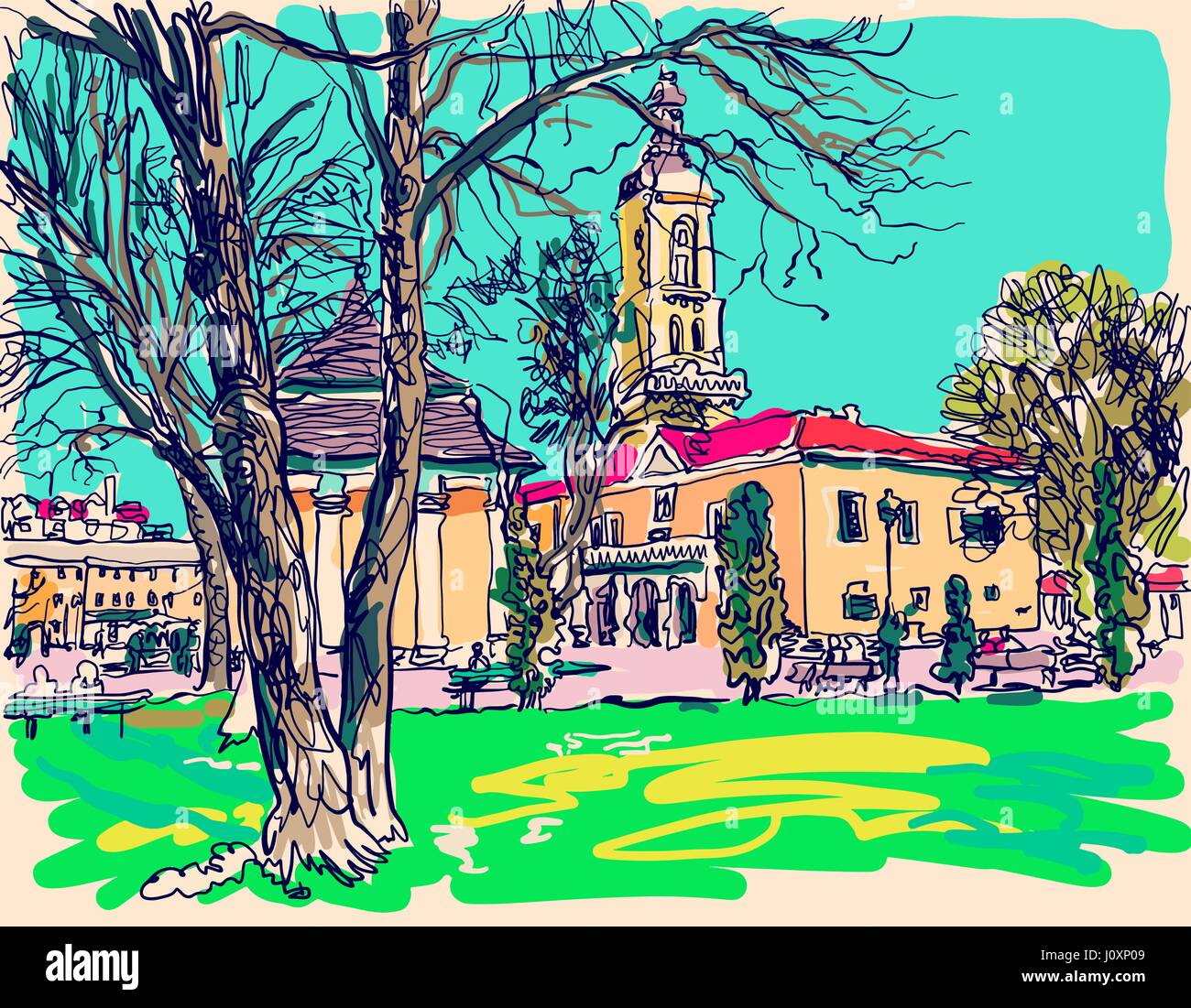 Peinture de Kamenetz-Podolsky célèbre ville Illustration de Vecteur