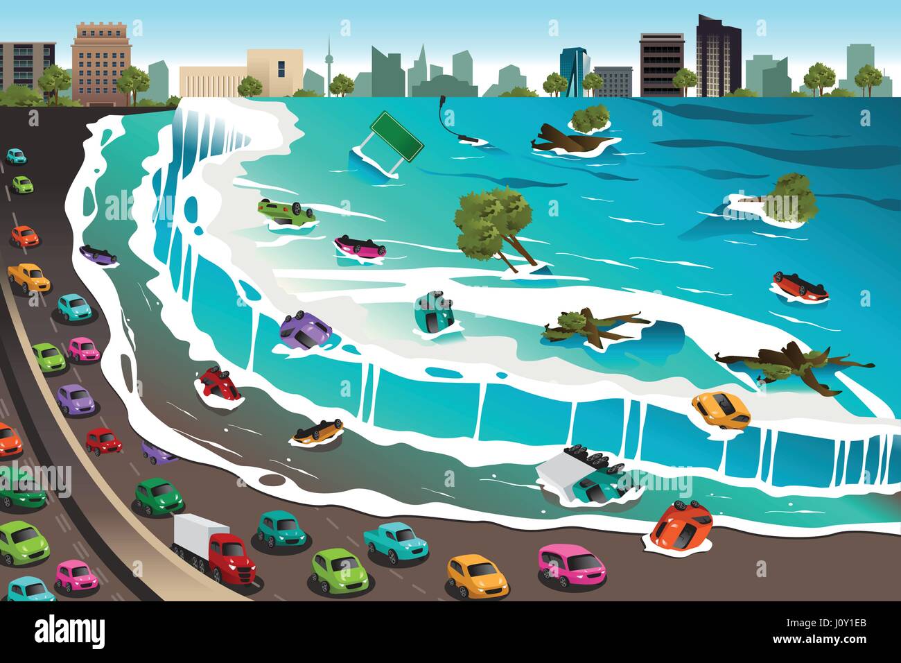 Un vecteur illustration de vagues de tsunami géant town Illustration de Vecteur