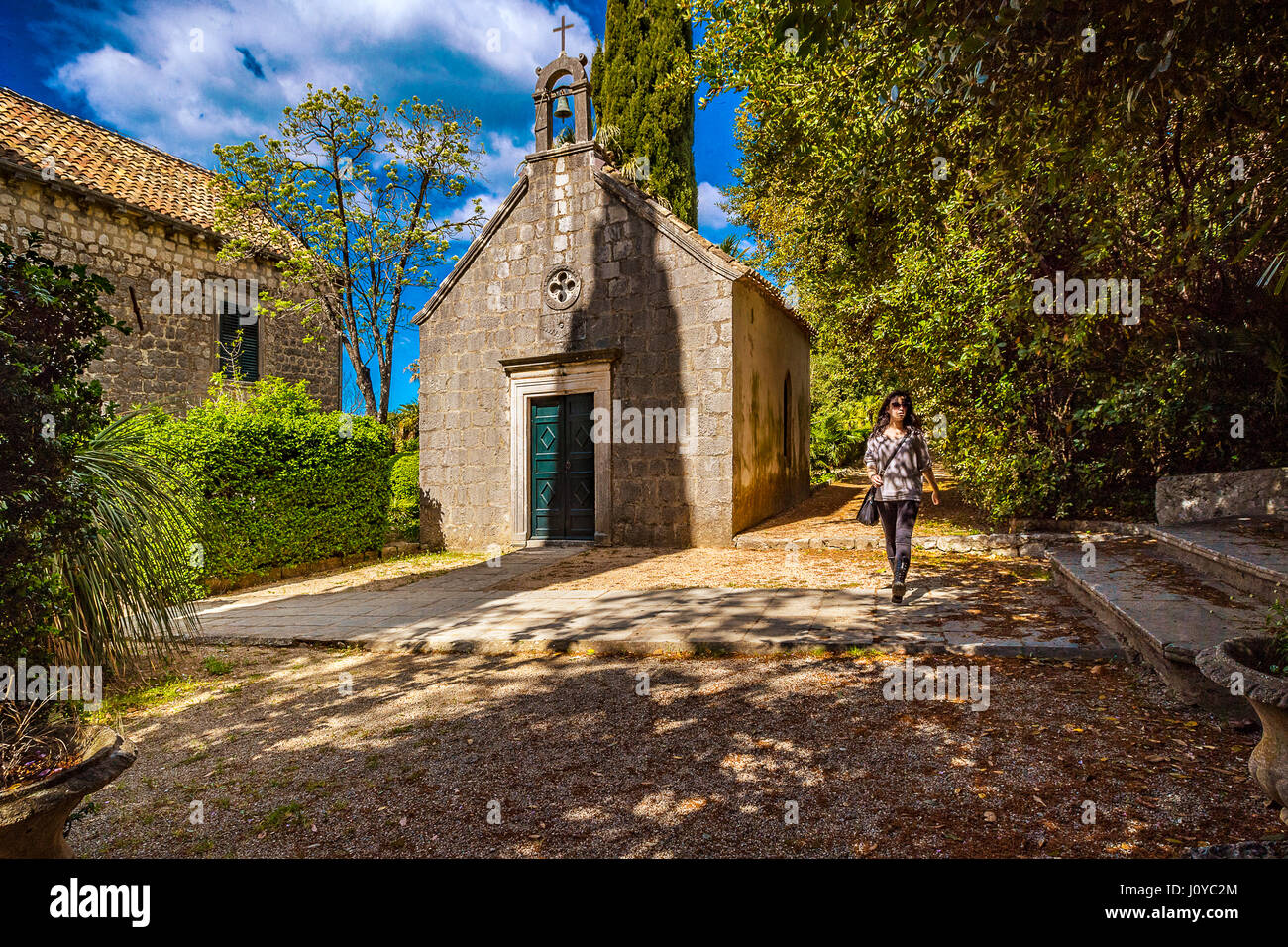 La Croatie Dalmatie arboretum de Trsteno - La Chapelle Banque D'Images