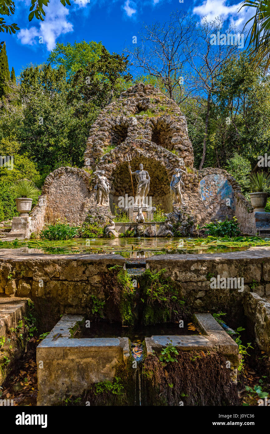 La Croatie Dalmatie arboretum de Trsteno - Fontaine de Neptune Banque D'Images