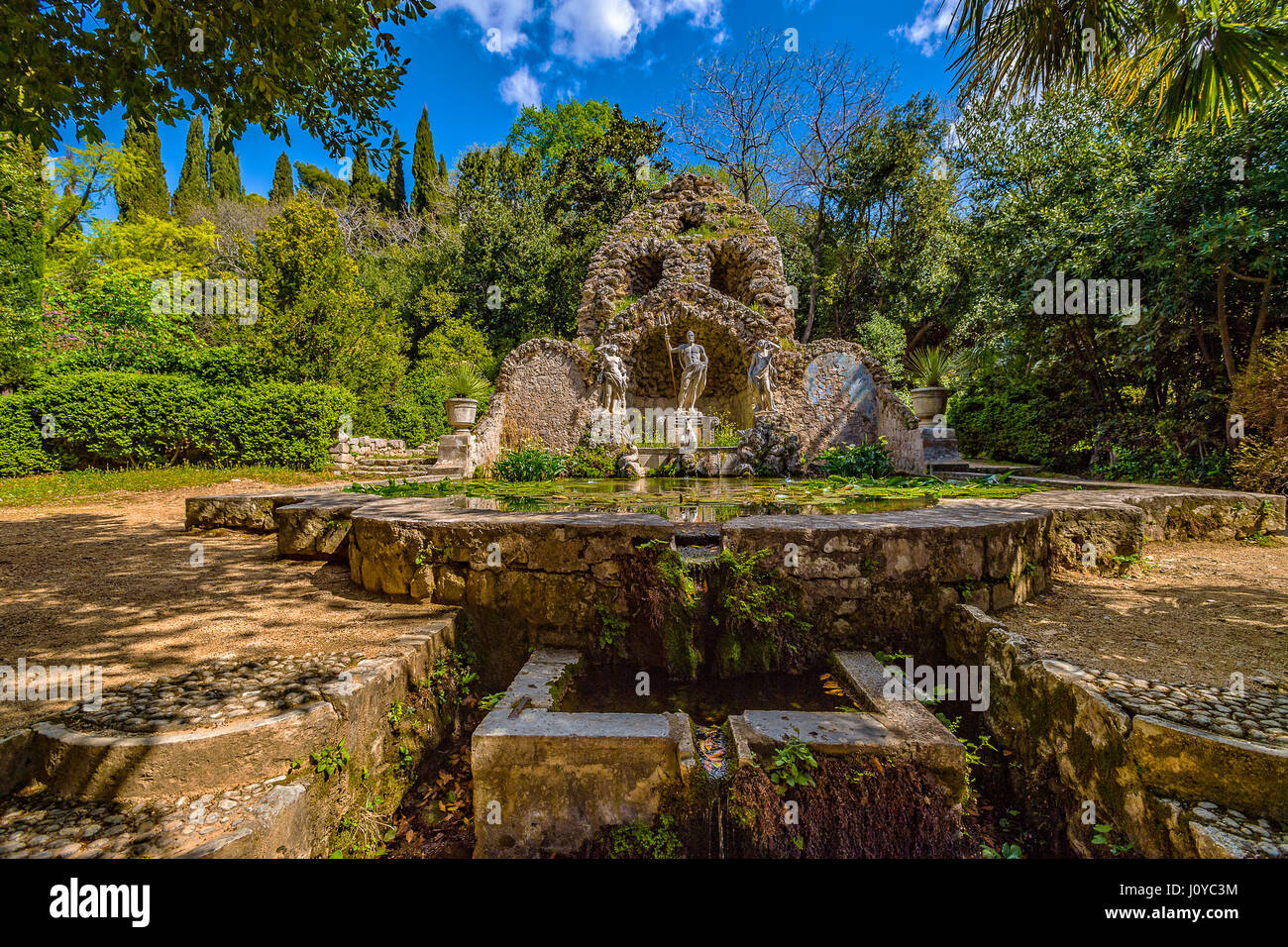 La Croatie Dalmatie arboretum de Trsteno - Fontaine de Neptune Banque D'Images