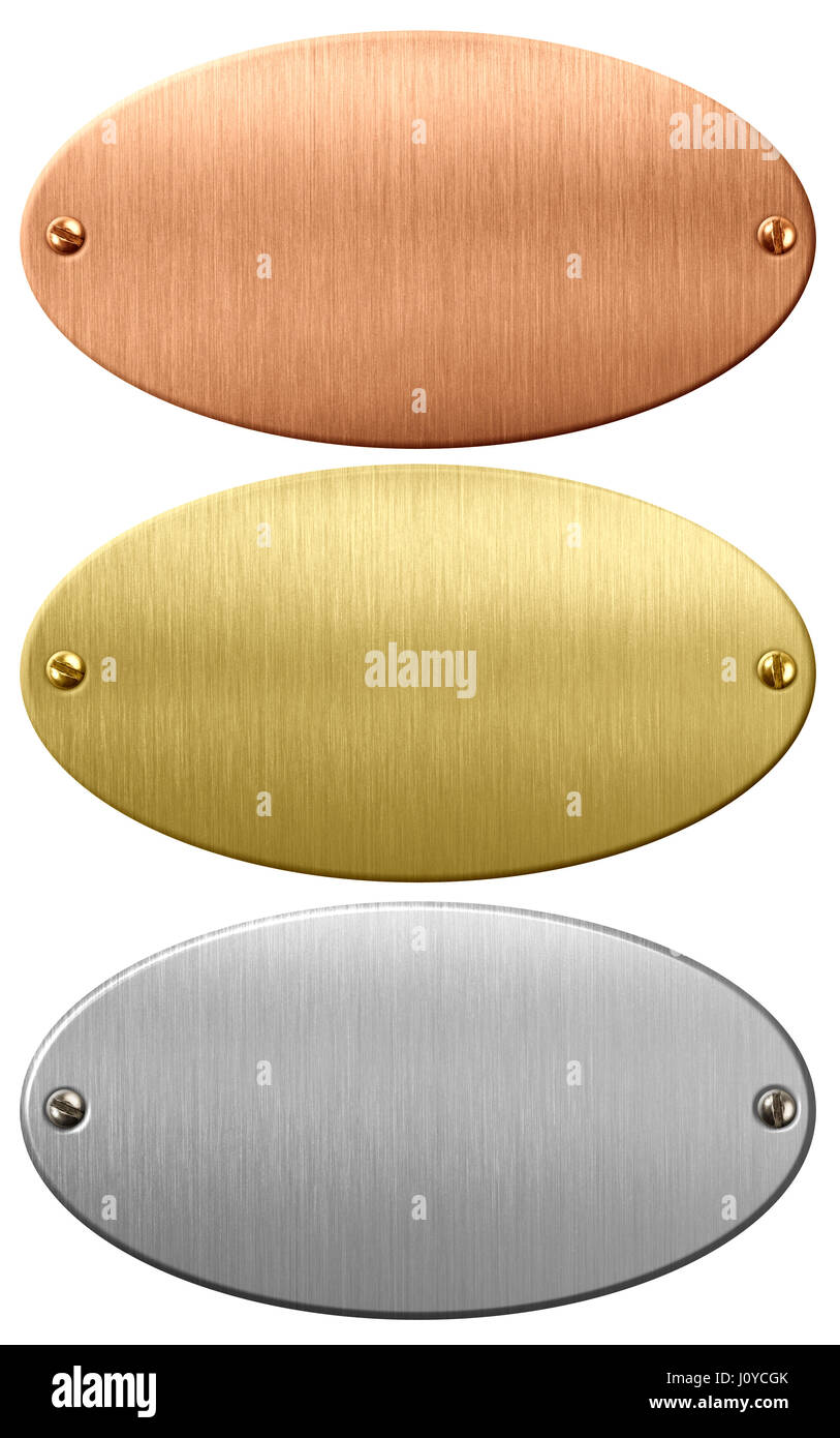 Le métal, d'or et de bronze, plaques ou de plaques ovales avec chemin de détourage inclus Banque D'Images