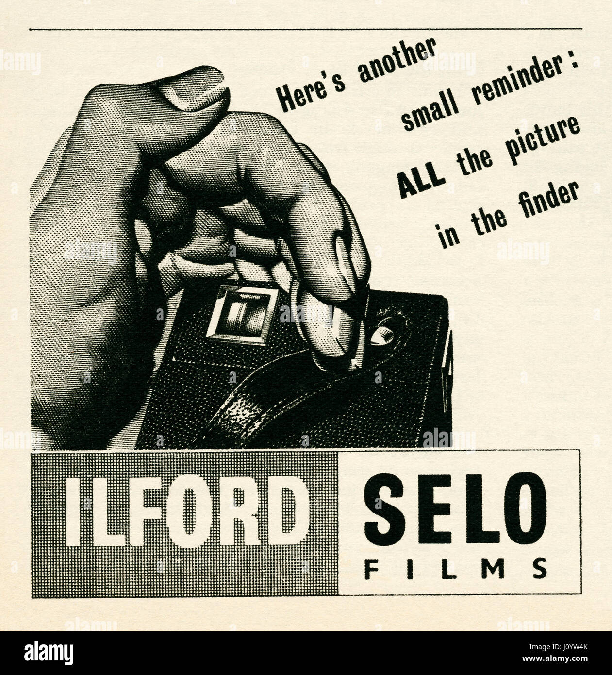 Dans une publicité pour les films Ilford Selo. Il est apparu dans un magazine publié au Royaume-Uni en 1946 Banque D'Images