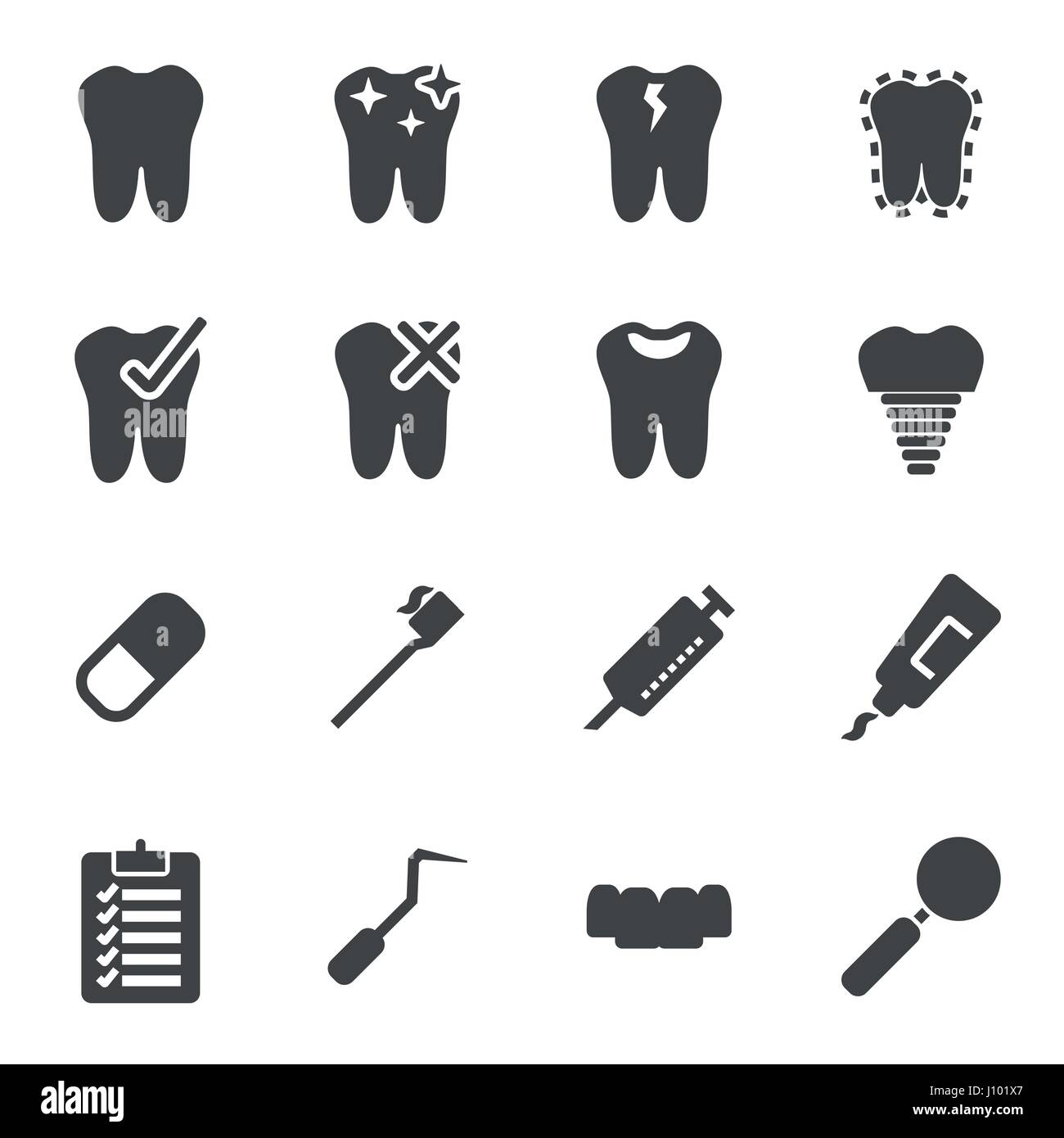 Vector icons set dentaire noir sur fond blanc Illustration de Vecteur