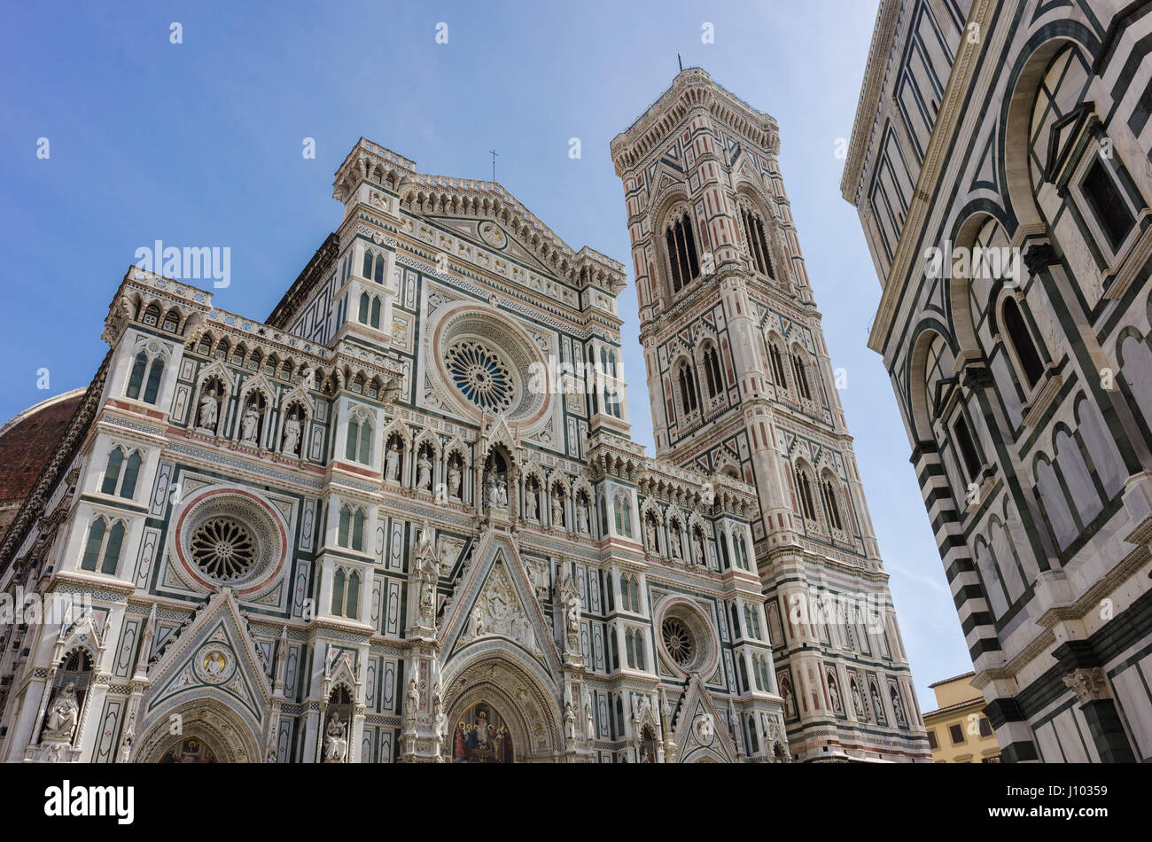La cathédrale de Florence, y compris le clocher de Giotto et le Baptistère Banque D'Images