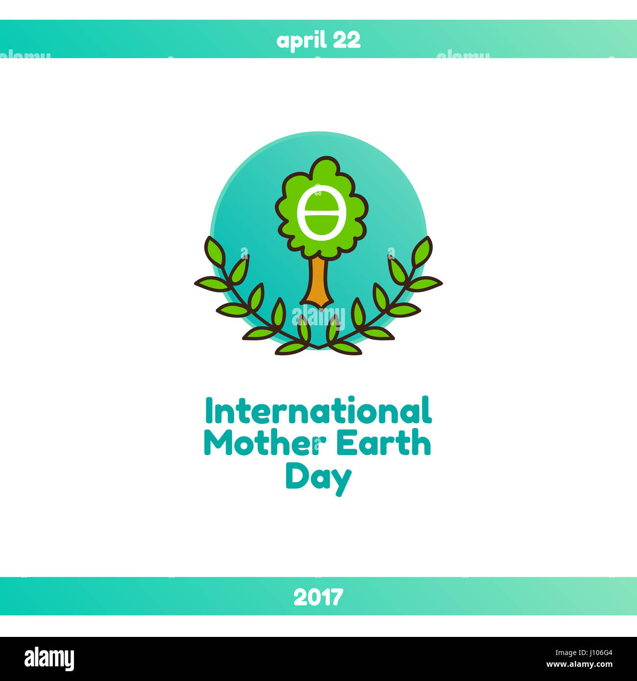 La Journée internationale de la Terre nourricière. Le 22 avril 2017. L'événement thème de l'environnement et du climat est l'alphabétisation. Le thêta symbole est un élément de l'écologie d'un drapeau. Banque D'Images