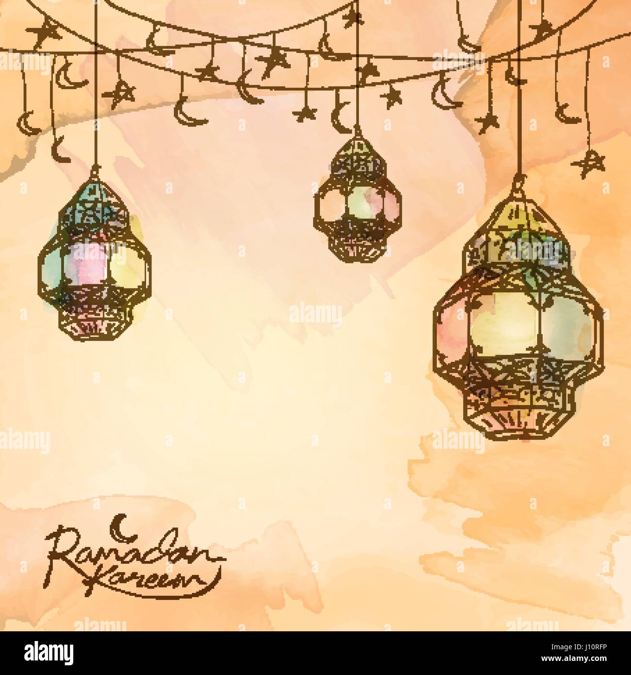 Ramadan Kareem arabe star lanterne et crescent esquisse pour la conception d'arrière-plan Illustration de Vecteur