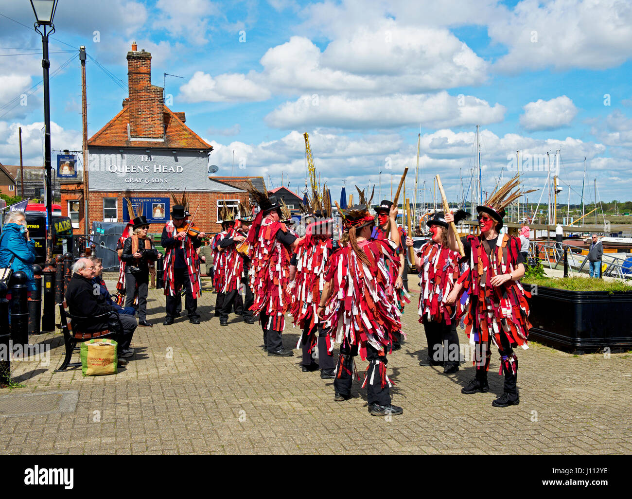 Le cheval foncé morris performing troupe dans Maldon, Essex. England UK Banque D'Images