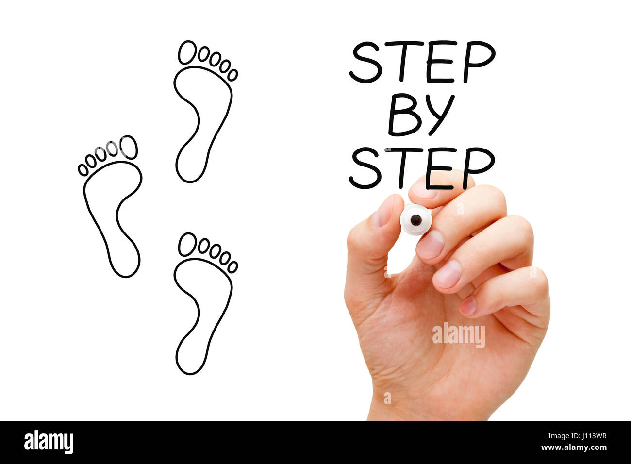 Dessin à la main, étape par étape concept avec le marqueur de l'essuyer. conseil transparent Banque D'Images