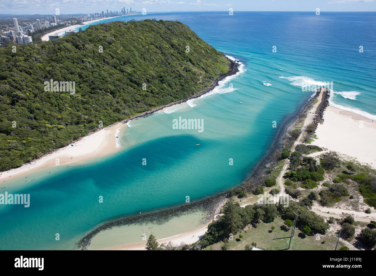 Vue aérienne de Tallebudgera Creek et Gold Coast, Queensland, Australie Banque D'Images