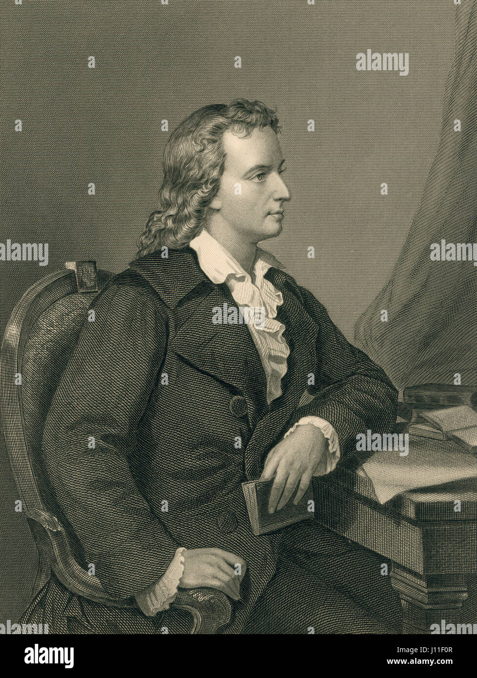 Friedrich von Schiller, poète allemand, Portrait, gravure d'un portrait original par Melcher de Berlin Banque D'Images