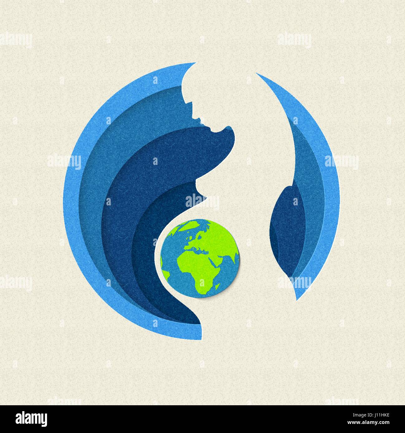 Le jour de la terre découper papier illustration de silhouette de femme enceinte avec planet. Concept de soins de mère nature. Vecteur EPS10. Illustration de Vecteur