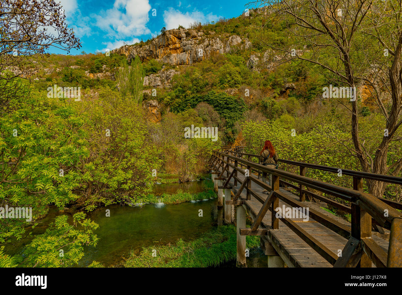 La Croatie Dalmatie Parc National de Krka - Roski slap - pont en bois Banque D'Images
