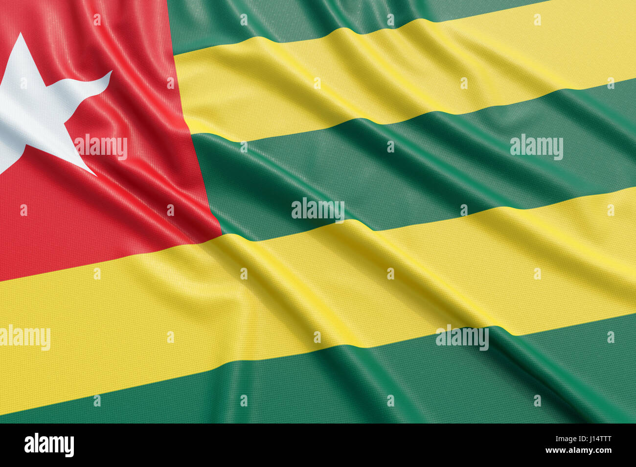 Drapeau du Togo. Tissu texture ondulée très détaillés. Illustration 3D Rendering Banque D'Images