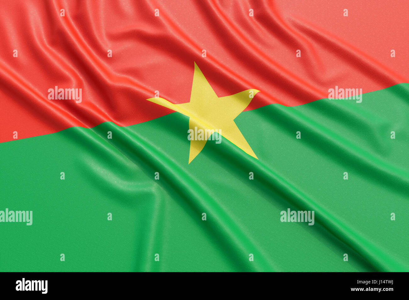 Drapeau du Burkina Faso. Tissu texture ondulée très détaillés. Illustration 3D Rendering Banque D'Images