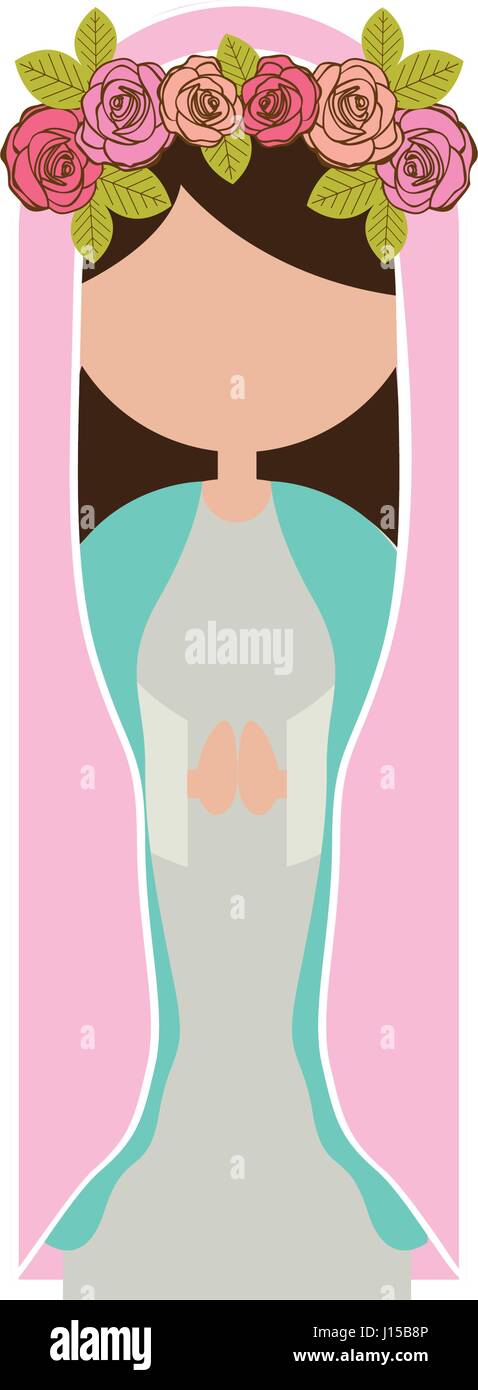 Fond blanc sans visage de vierge avec couronne de roses et manteau rose Illustration de Vecteur