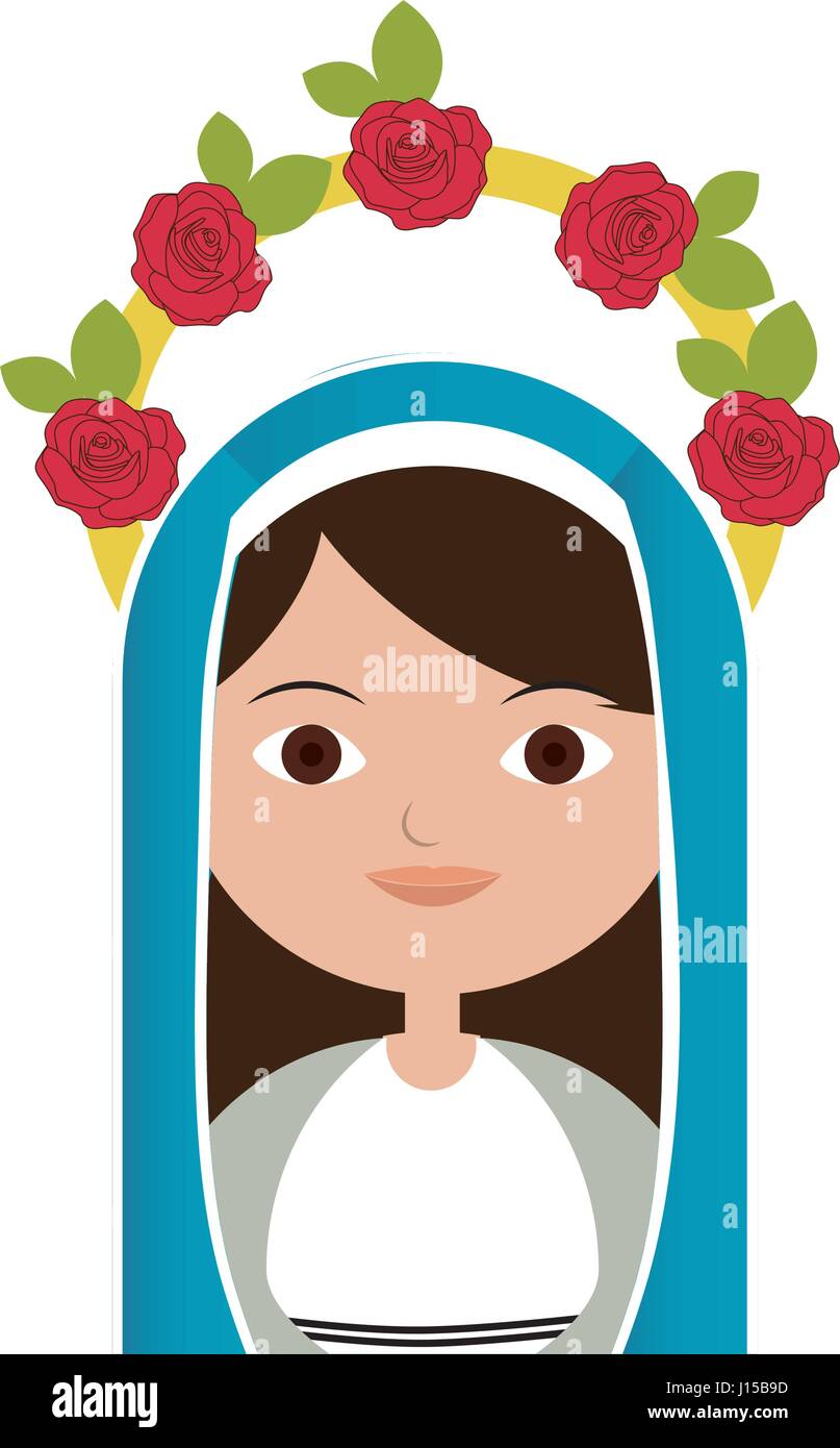 Fond blanc de la moitié du corps, belle vierge avec couronne de roses et manteau bleu Illustration de Vecteur