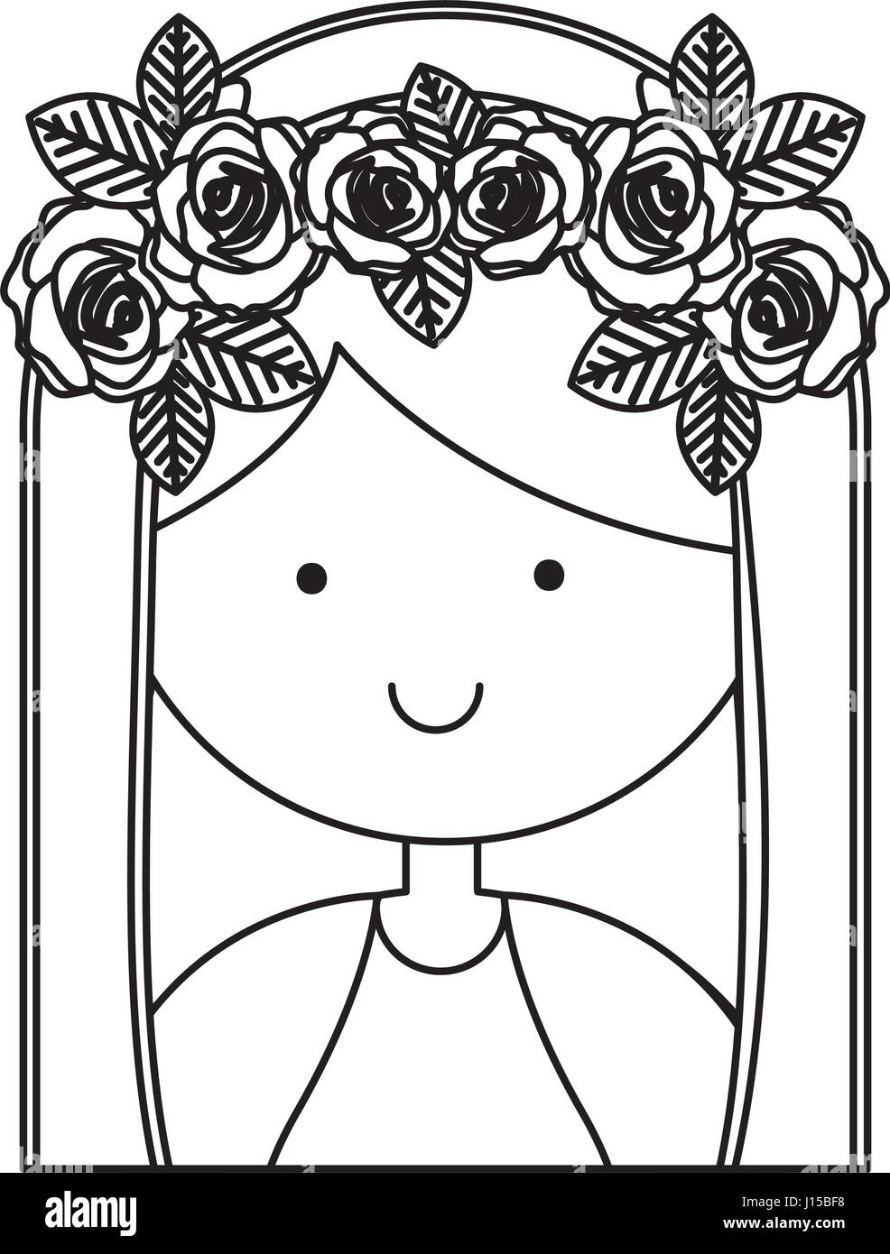 Contour de corps monochrome demi belle vierge avec couronne de roses Illustration de Vecteur