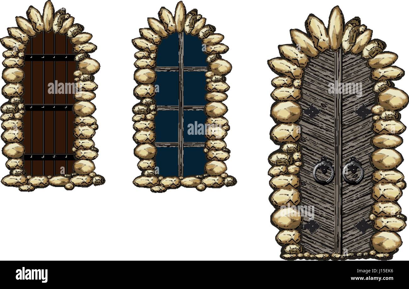 Fenêtres et portes médiévales Illustration de Vecteur