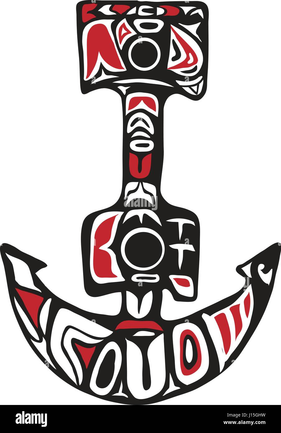 L'art de la côte ouest d'une illustration style ancre bateau isolé sur fond blanc. Illustration de Vecteur