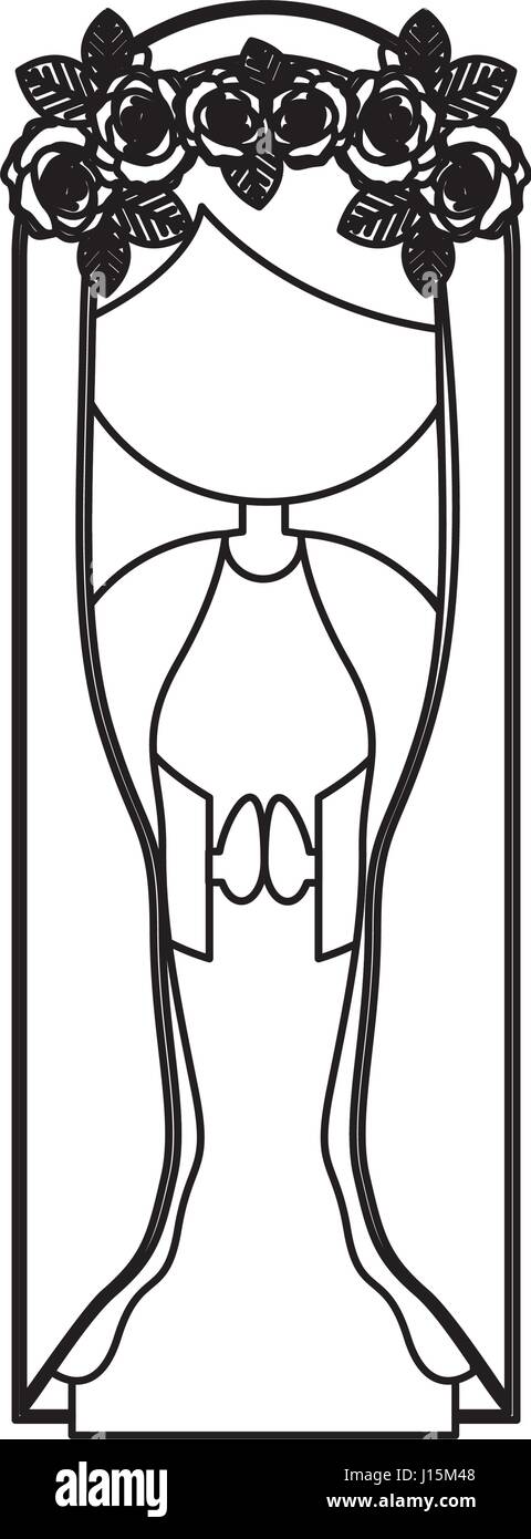 Fasceless figure silhouette vierge maria cartoon avec couronne de roses dans sa tête Illustration de Vecteur