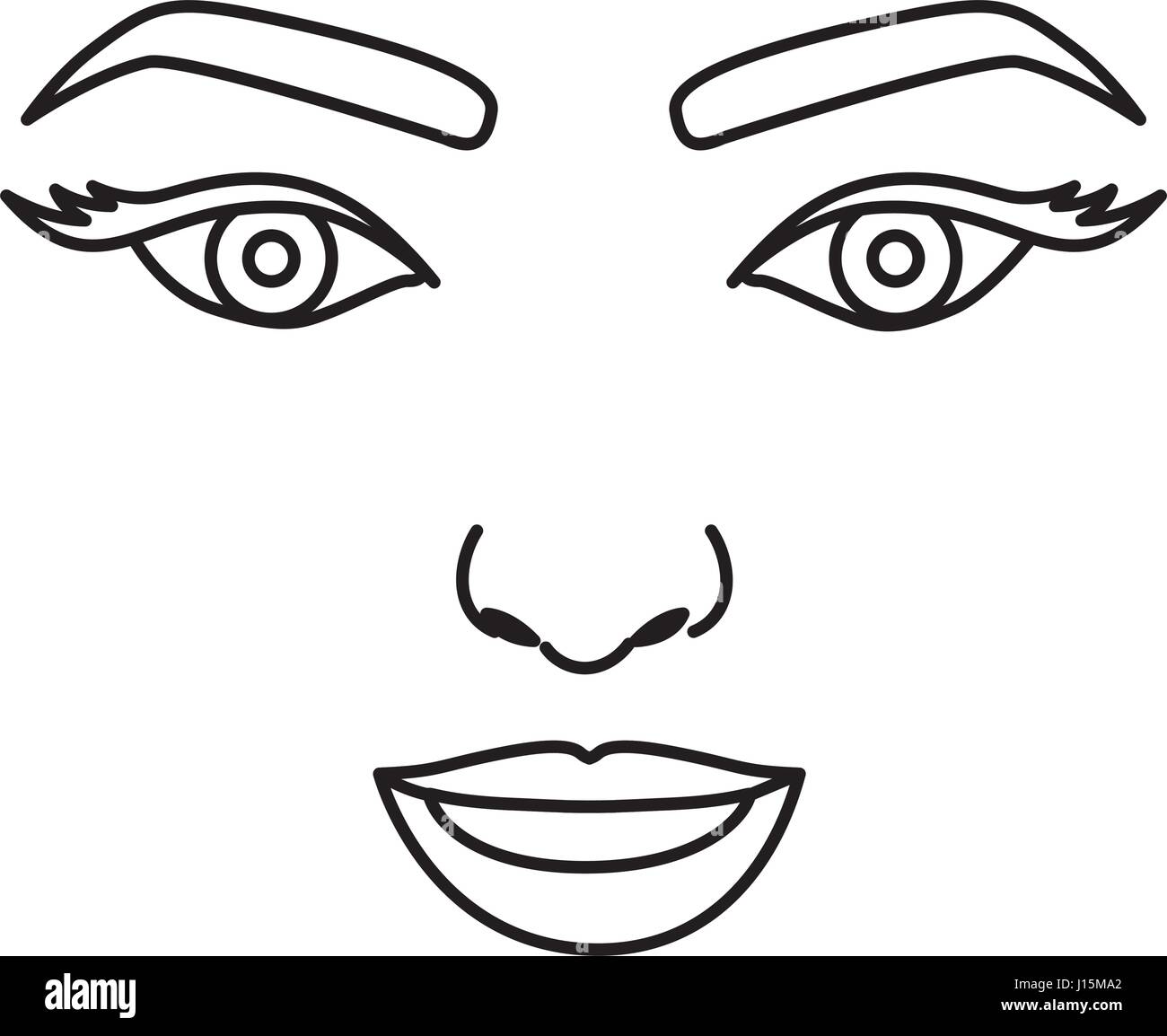 Dessin silhouette de femme avec des yeux ouverts et souriant Illustration de Vecteur