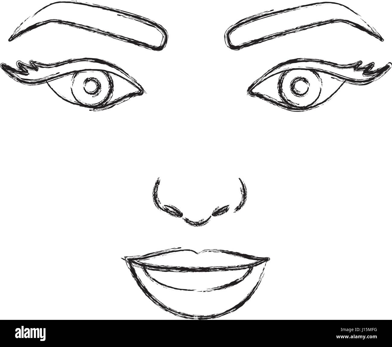 La silhouette floue de dessin femme visage avec des yeux ouverts et souriant Illustration de Vecteur