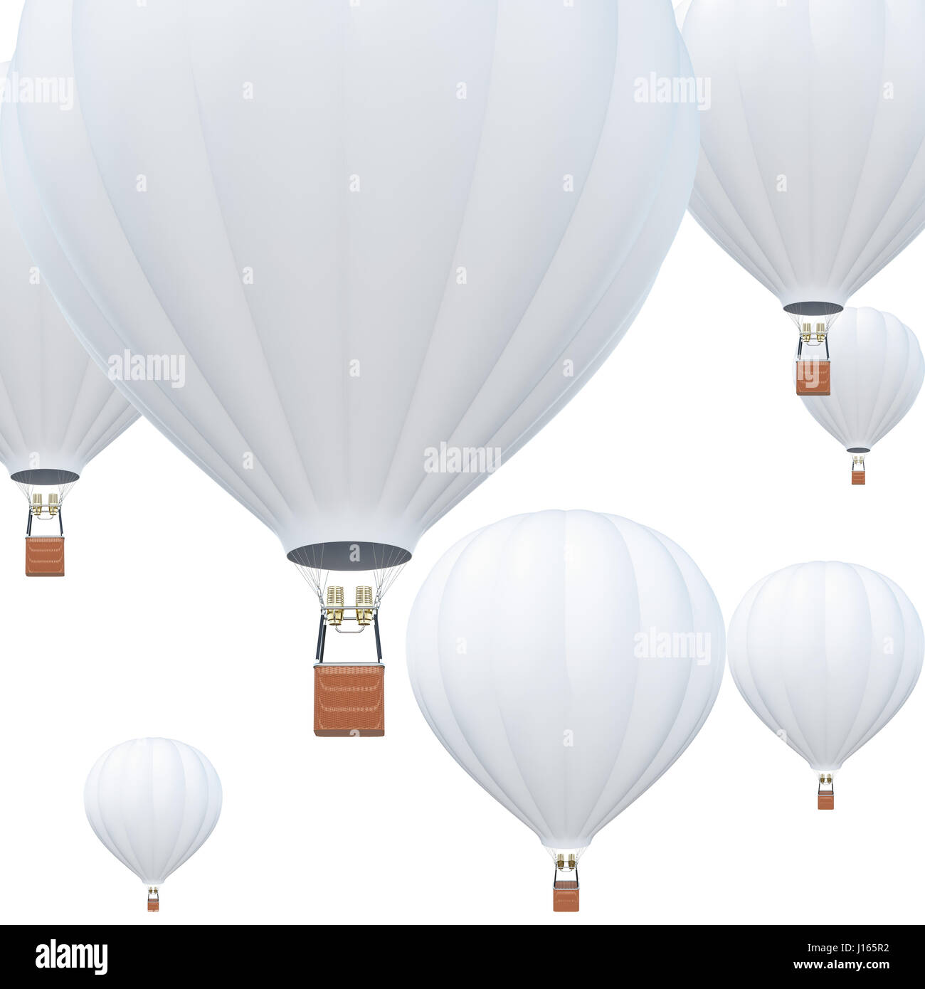 Montgolfières, ballons à air chaud blanc avec panier sur fond de ciel. Le rendu 3D Banque D'Images