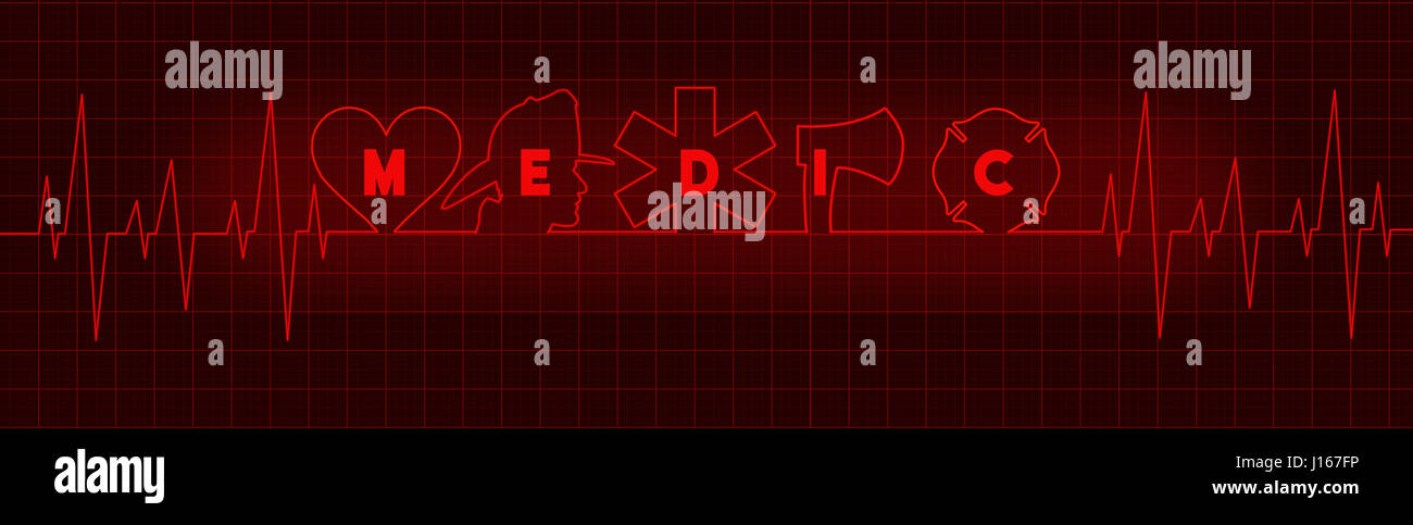 Électrocardiogramme avec le mot Medic énoncés dans la forme des symboles des premiers intervenants Banque D'Images