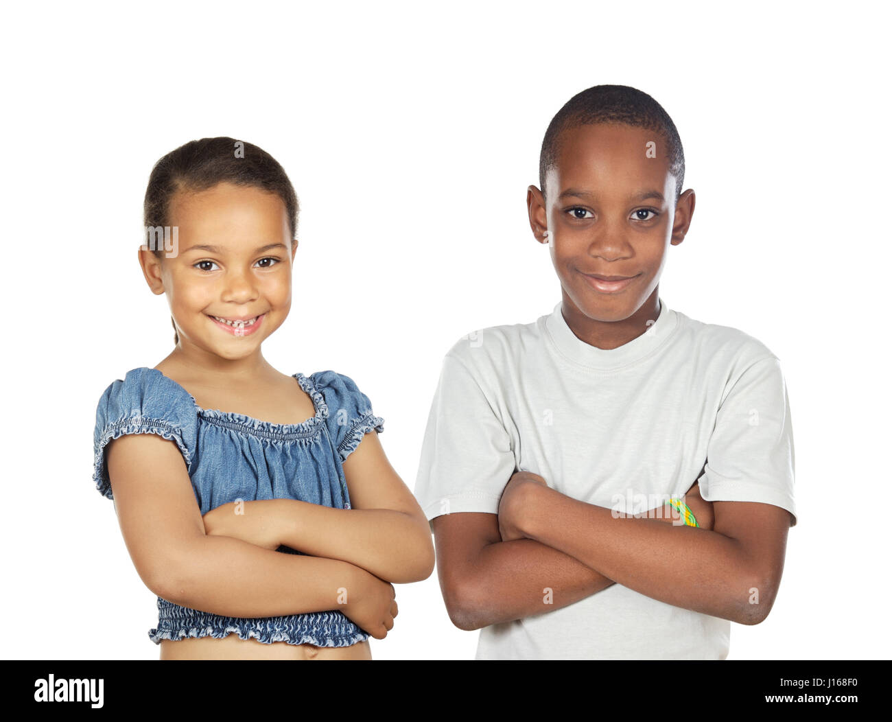 Deux enfants isolé sur fond blanc Banque D'Images