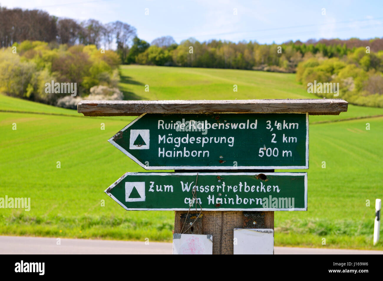 Panneau pour un sentier de randonnée à Wiehe, Thuringe, Allemagne Banque D'Images