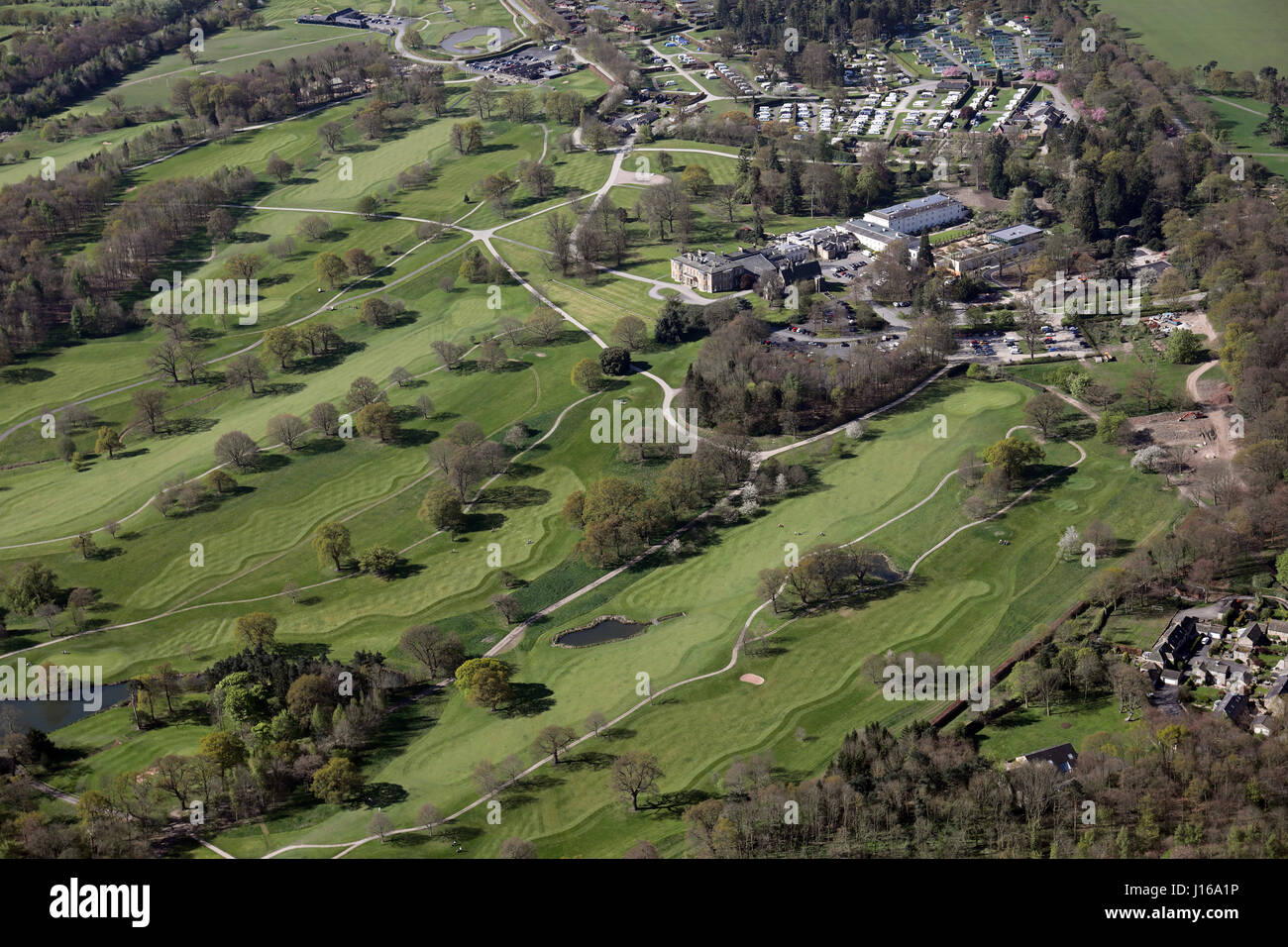 Vue aérienne de Rudding Park Golf & Hotel, Harrogate, Yorkshire, UK Banque D'Images