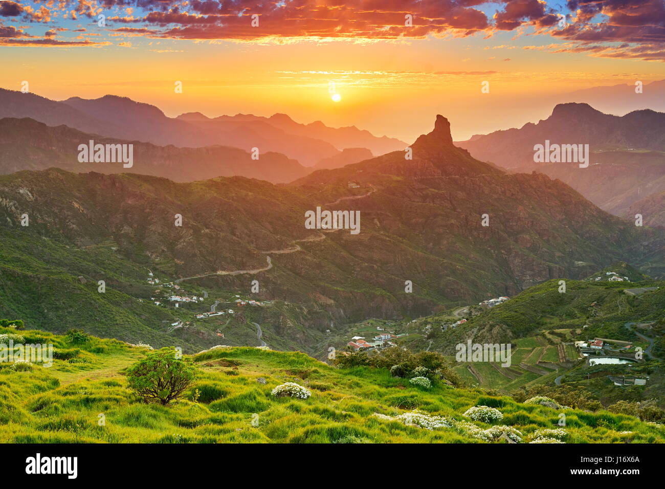 Gran Canaria - Coucher du soleil à Roque Bentayga, Espagne Banque D'Images