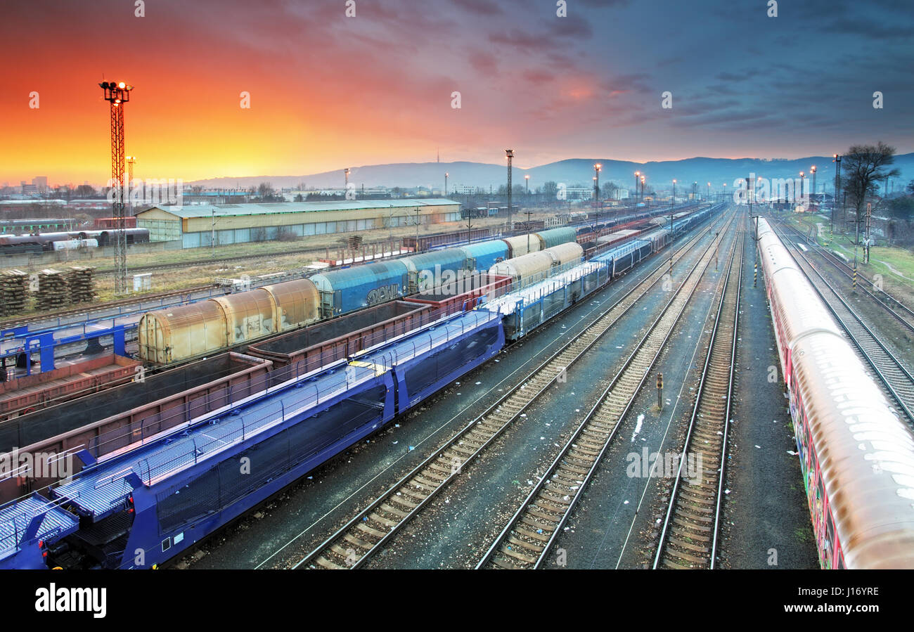 Transport de fret ferroviaire - plate-forme de transit de marchandises Banque D'Images