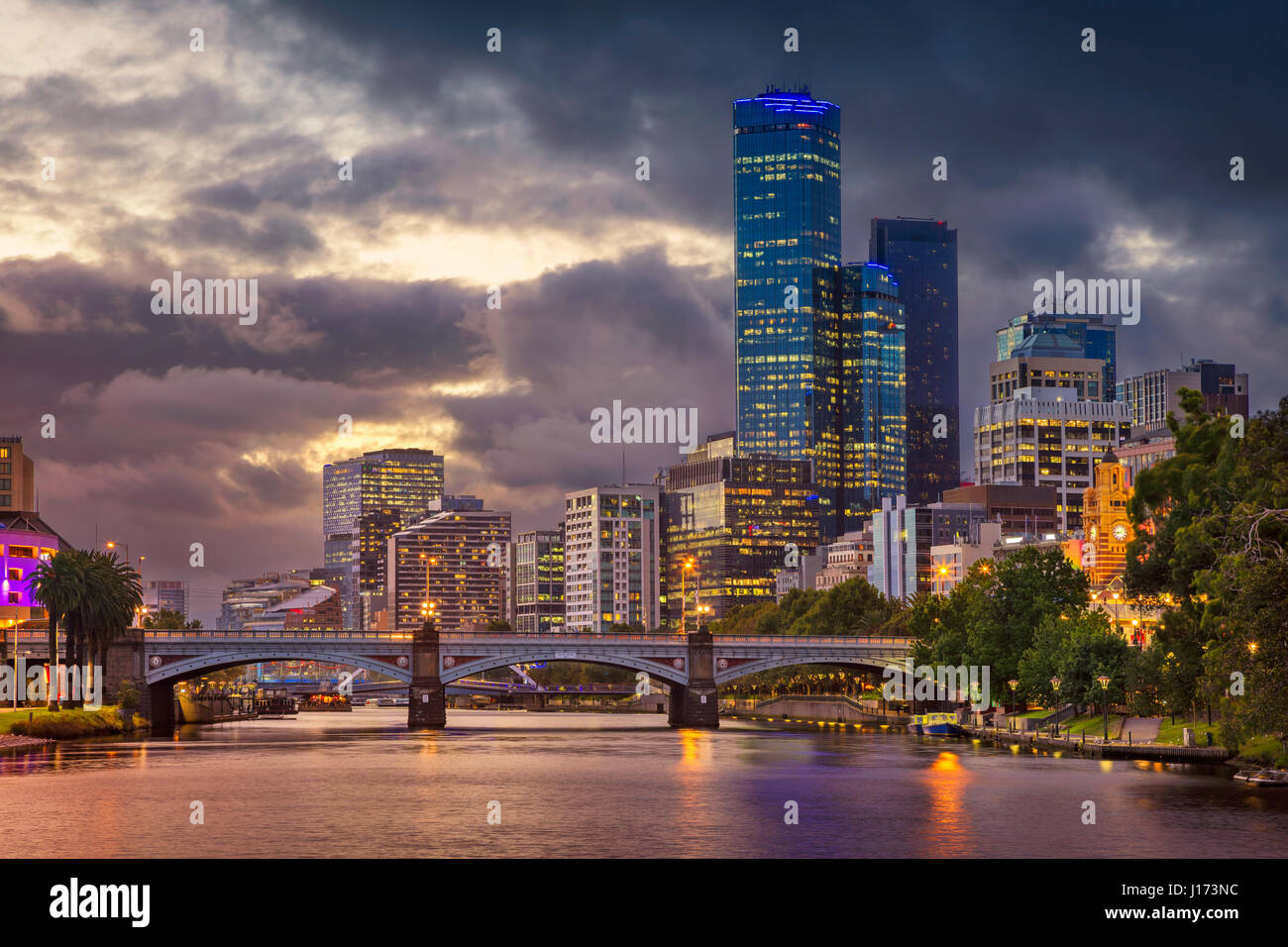 Ville de Melbourne. Image paysage urbain de Melbourne, Australie en été au coucher du soleil. Banque D'Images