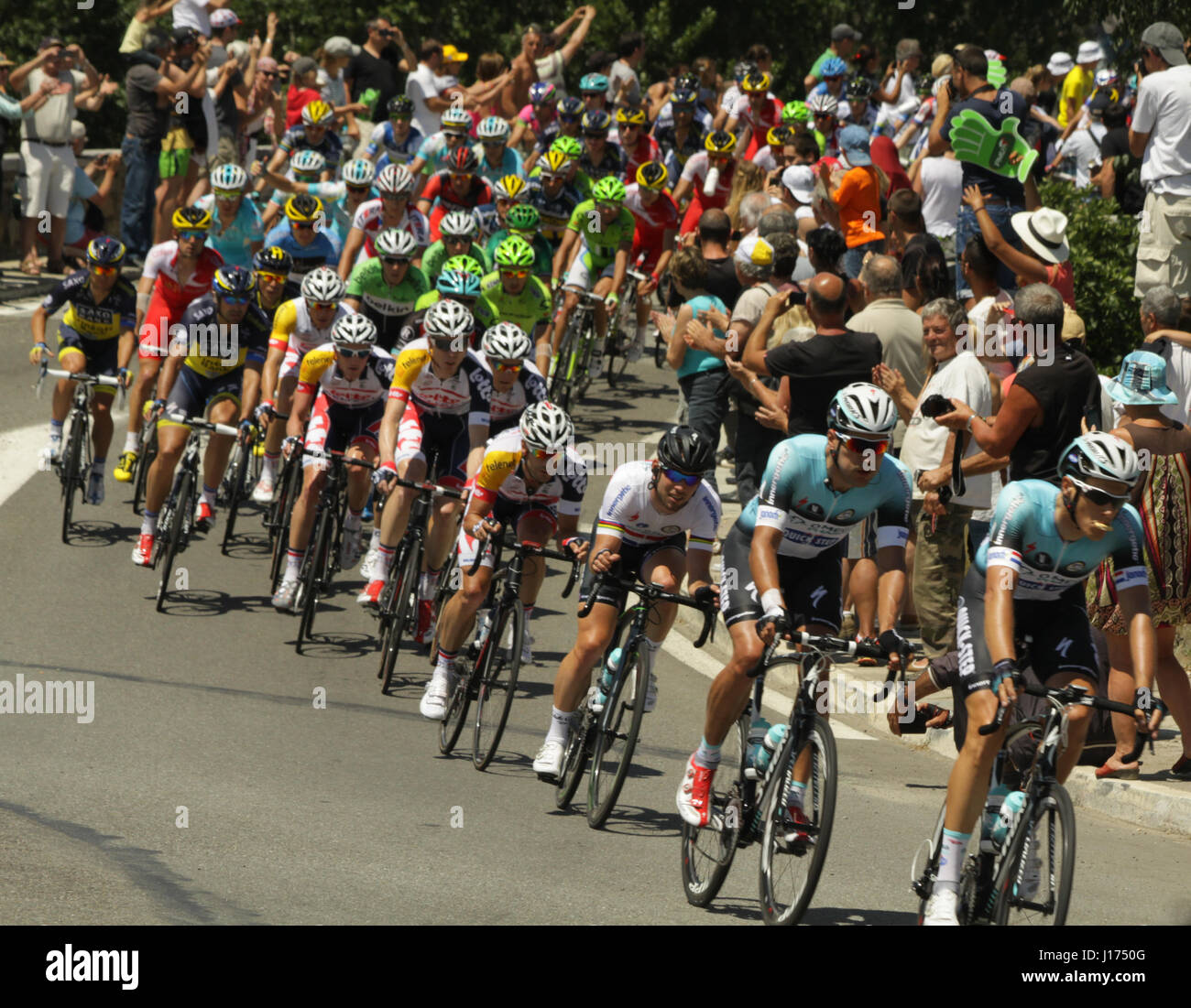 Omega Pharma Quickstep cycling team pro Mark Cavendish en plomb 100e Tour de France, Corse, France Banque D'Images