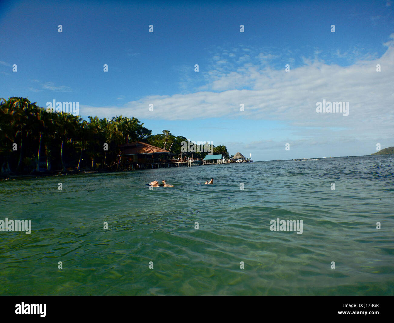 Bocas del Toro, PANAMA. Mar 19, 2017. Une femme flotte dans l'eau à Caranero Île dans l'archipel de Bocas del Toro. L'île de Carenero est une île boisée et situé à quelques centaines de mètres à l'Est de l'Isla Colón, Crédit : Julie Rogers/ZUMA/Alamy Fil Live News Banque D'Images