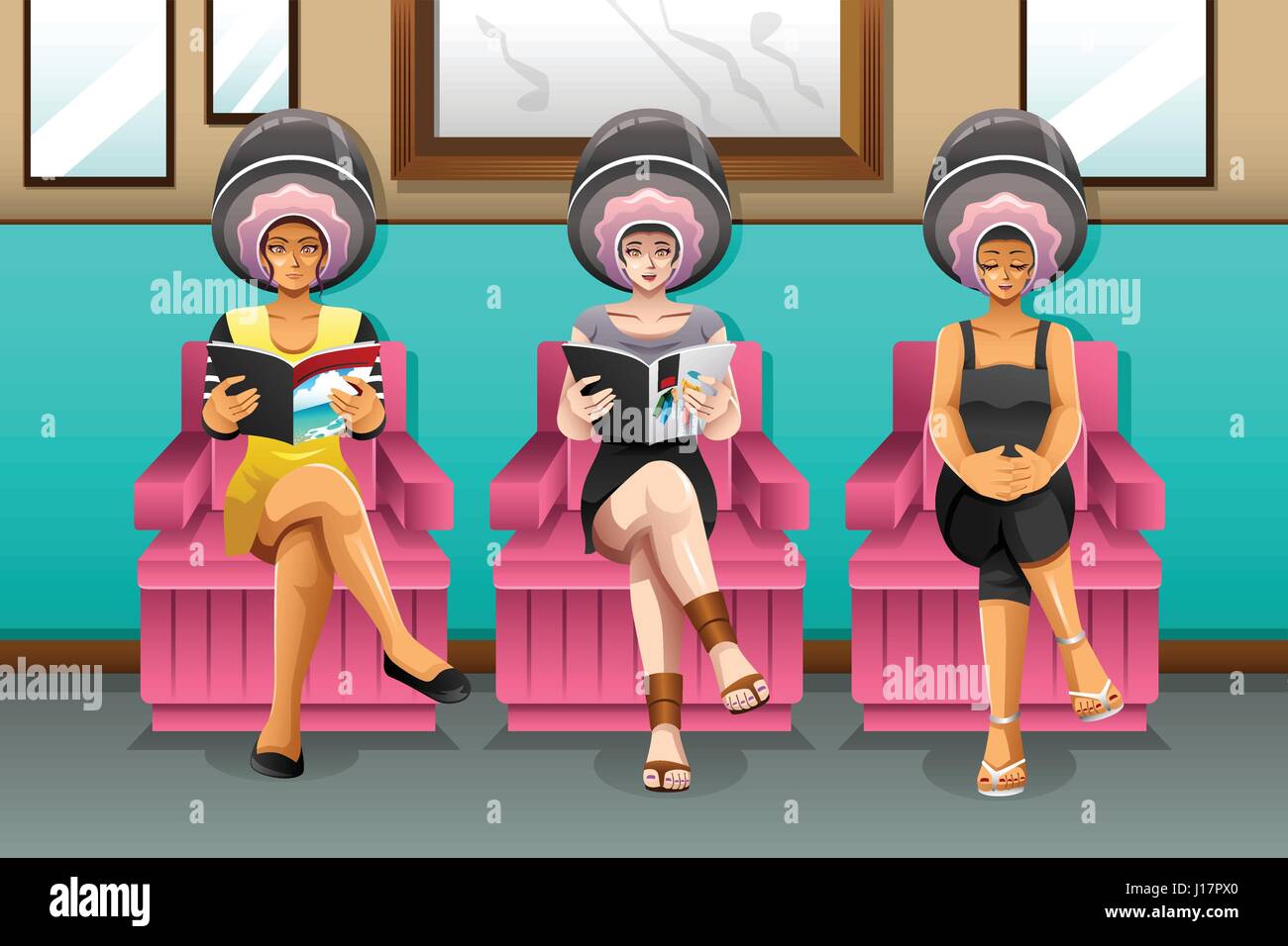 Un vecteur illustration de femmes dans un salon de coiffure Illustration de Vecteur