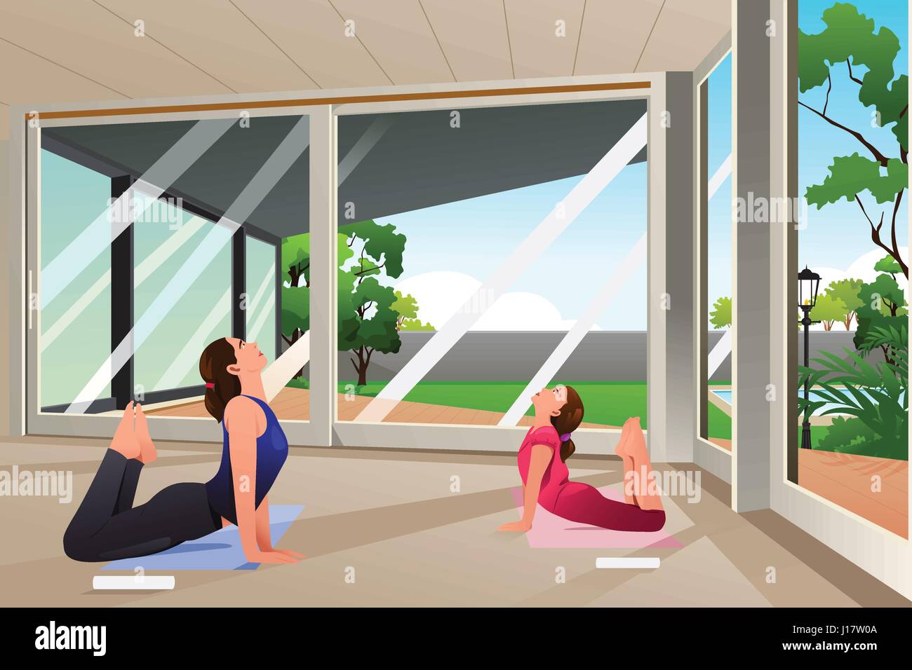 Un vecteur illustration mère faisant du yoga avec sa fille à la maison Illustration de Vecteur