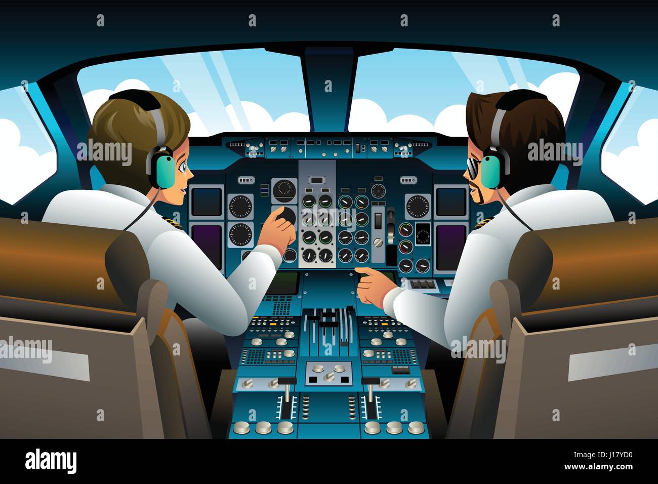 Un vecteur illustration de pilote et copilote dans le cockpit Illustration de Vecteur