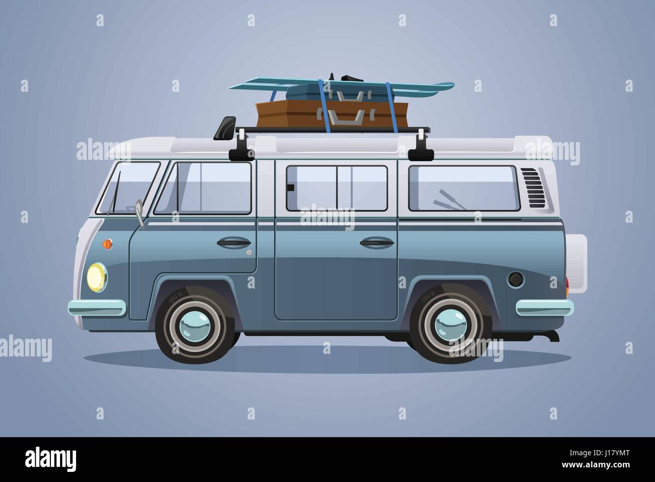 Un vecteur illustration de Van de skis et bagages sur les vacances d'hiver à haut Illustration de Vecteur