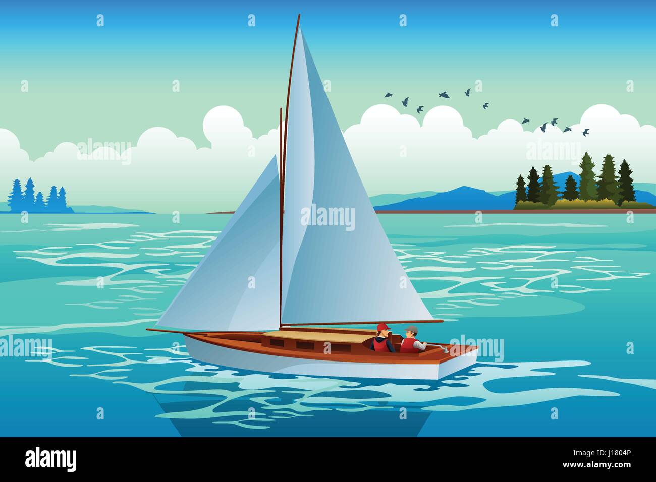 Un vecteur illustration de personnes naviguant sur la mer Illustration de Vecteur