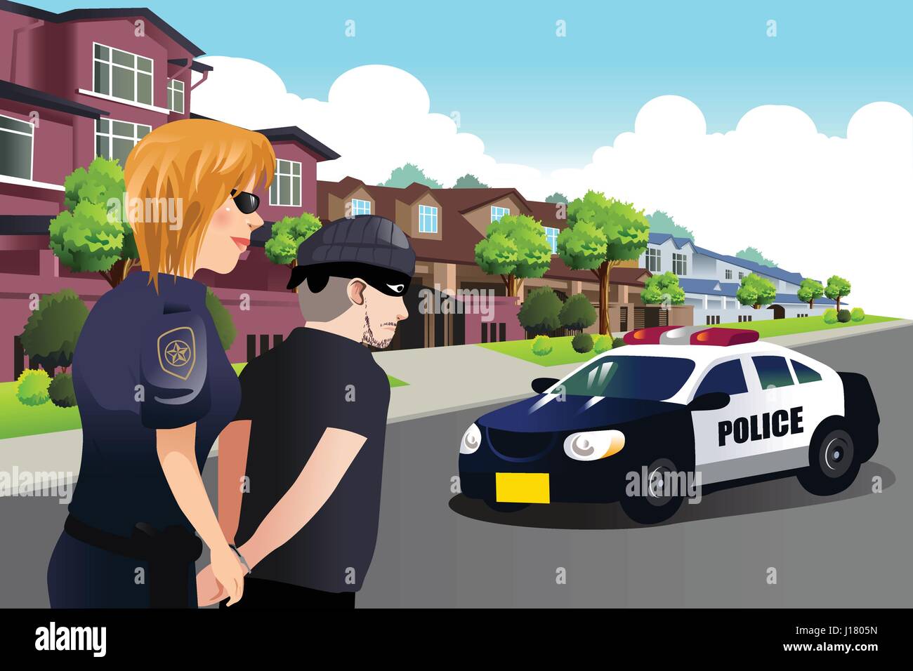 Un vecteur illustration de Policewoman arrêter un criminel Illustration de Vecteur