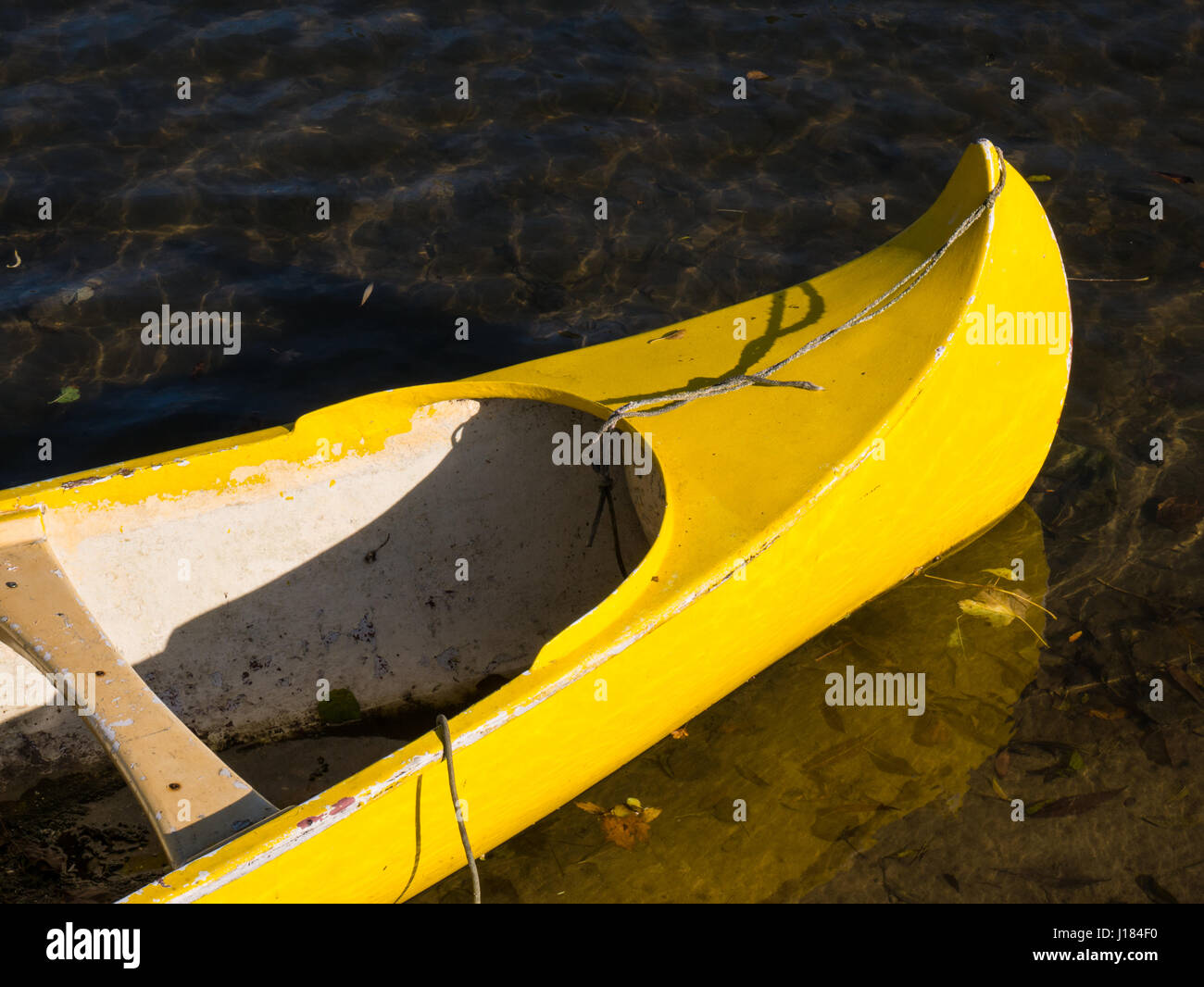 Canoe jaune, Tamise, sur la Thames Path, nr Reading, Berkshire, Angleterre, RU, FR. Banque D'Images