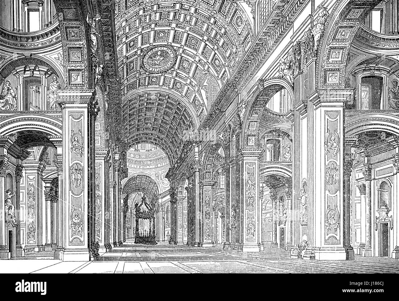 L'intérieur de la Basilique Saint-Pierre, Vatican, Rome, 16e siècle Banque D'Images