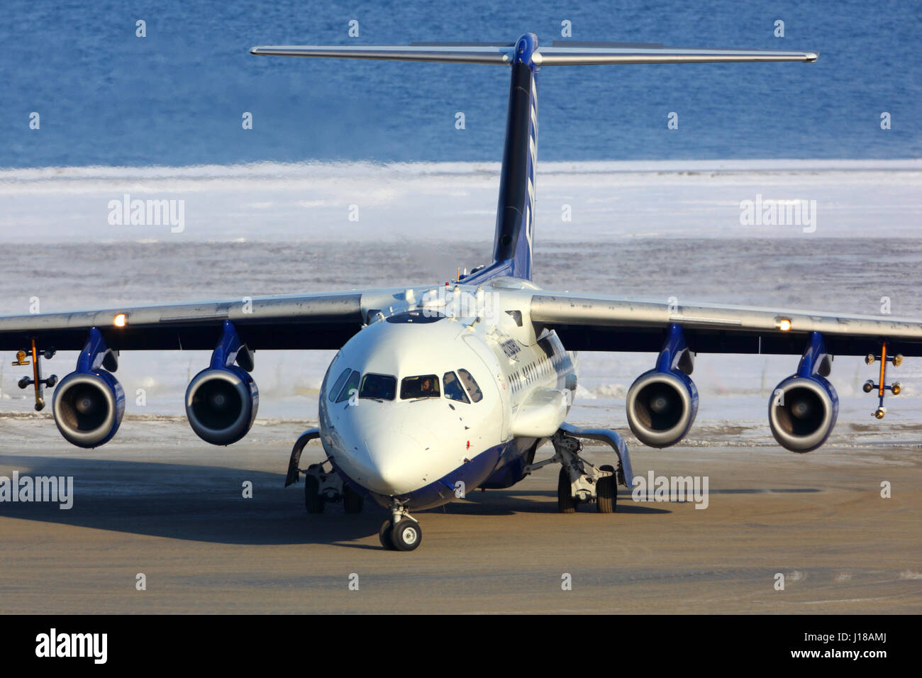 LONGYEARBYEN, Svalbard, NORVAY - le 10 avril 2013 : British Aerospace BAe-146-301G ARA-LUXE DE FAAM - Facilité pour les mesures atmosphériques, à S Banque D'Images