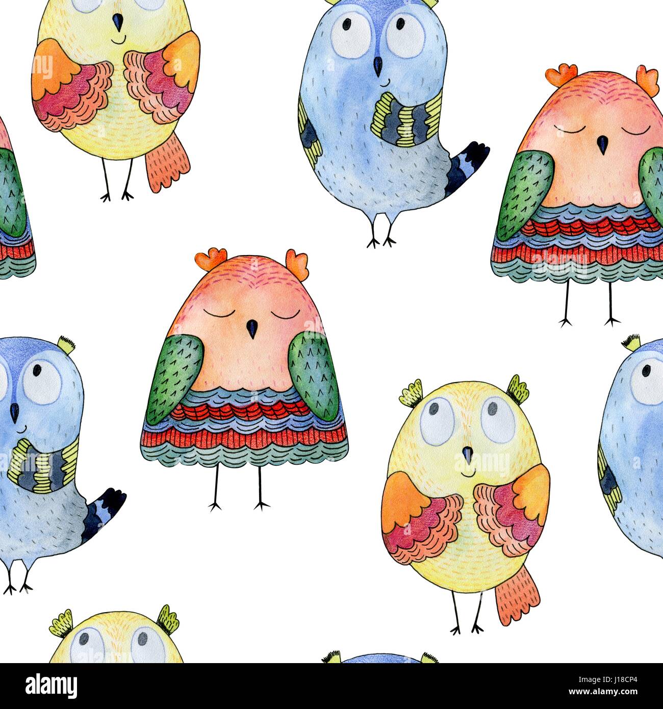 Aquarelle Illustration Drôle Avec Owl Dessin Doiseaux à La