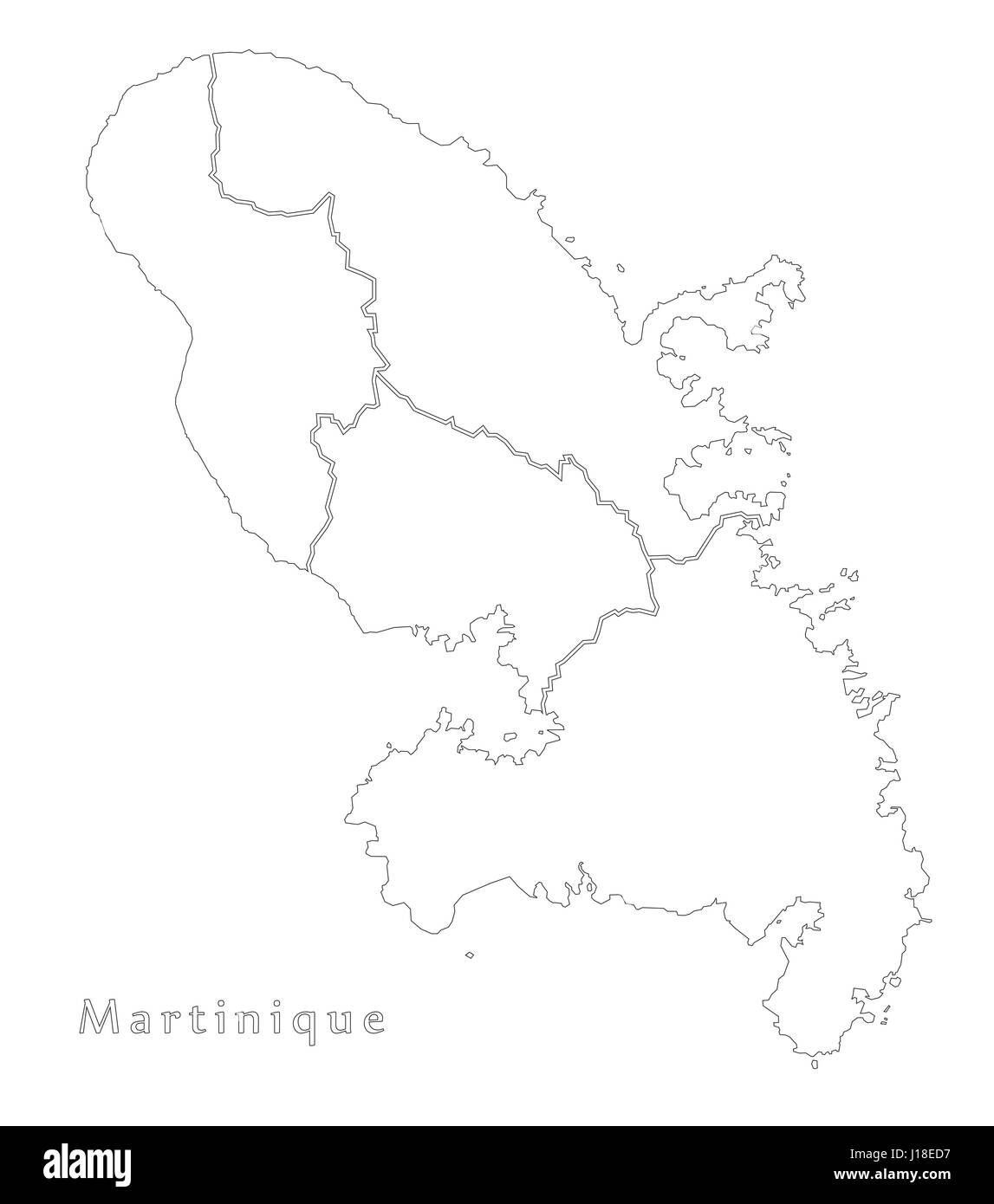 Martinique carte silhouette contour illustration avec arrondissements Illustration de Vecteur
